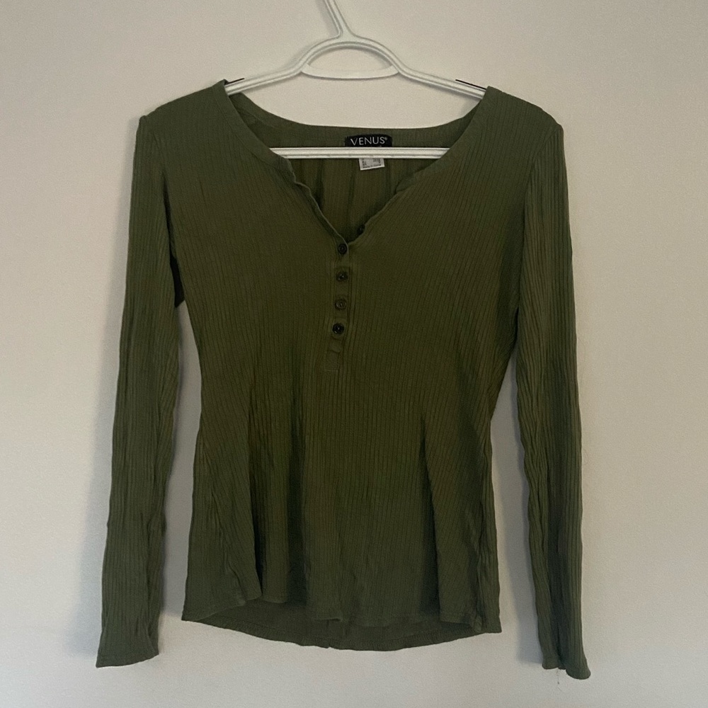 Olive Green Ribbed Top - Picture 3 of 6